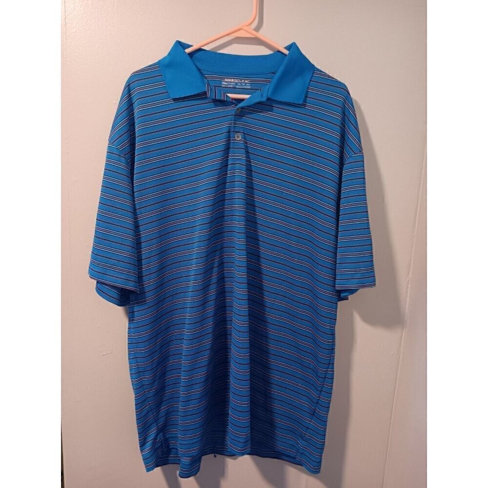 Men's 2XL Nike Golf Tour Performance Fit Dry Striped Polo Shirt Blue Striped